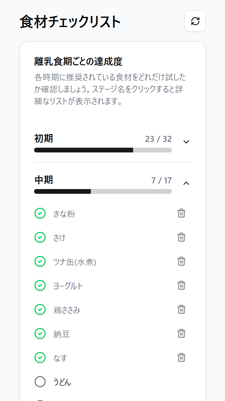 食材チェックリスト画面